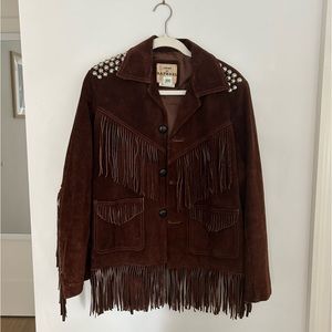 Vintage brown suede fringe jacket with studs - size Small